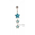 Navel bar with triple crystal stars.