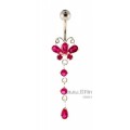 Navel bar with butterfly and crystal droplets.