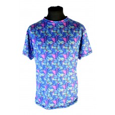 Hand Made Lycra UV T-Shirt In Blue Fractured Glass Print