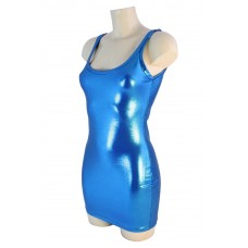 Hand Made Body Con Mini Dress; Metallic Turquoise glitter Foil