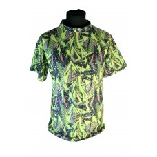 Hand Made Lycra UV T-Shirt In Neon Green Rock Star Hologram Print