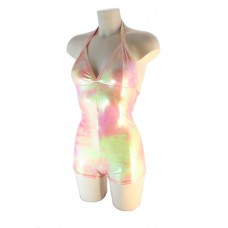 Hand Made Halterneck Play Suit; UV Neon Sunset Glitter Foil