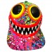 Hand Painted UV Big Eyes Big Grin Splatter Flat Peak Cap Black