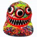 Hand Painted UV 3 Eyes Big Teeth Splatter Flat Peak Cap Black