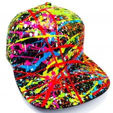 Hand Painted UV Splatter Flat Peak Cap Black